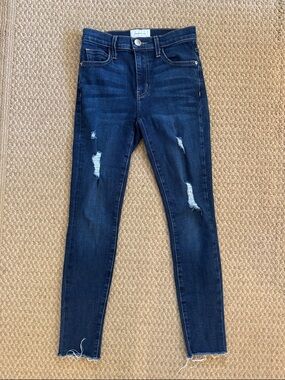Current/Elliott Dark Blue Distressed Skinny Jeans